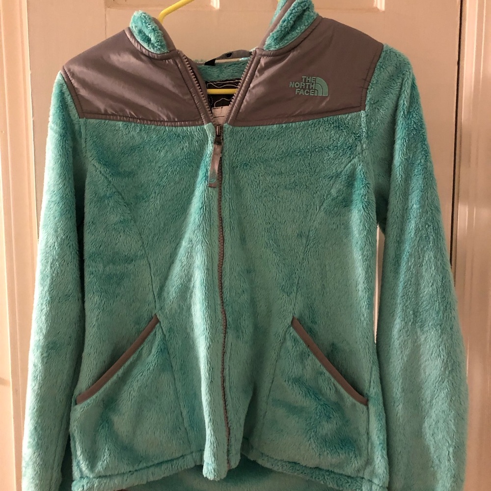 The North Face Kids Teal Plush Fleece Jacket with Gray Yoke